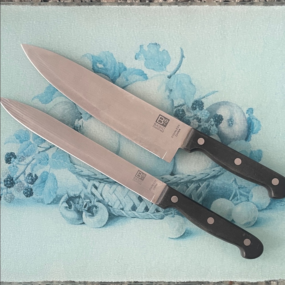 Basic Essentials Stainless Steel Knife Set Heavy Duty Black Handles 2pc